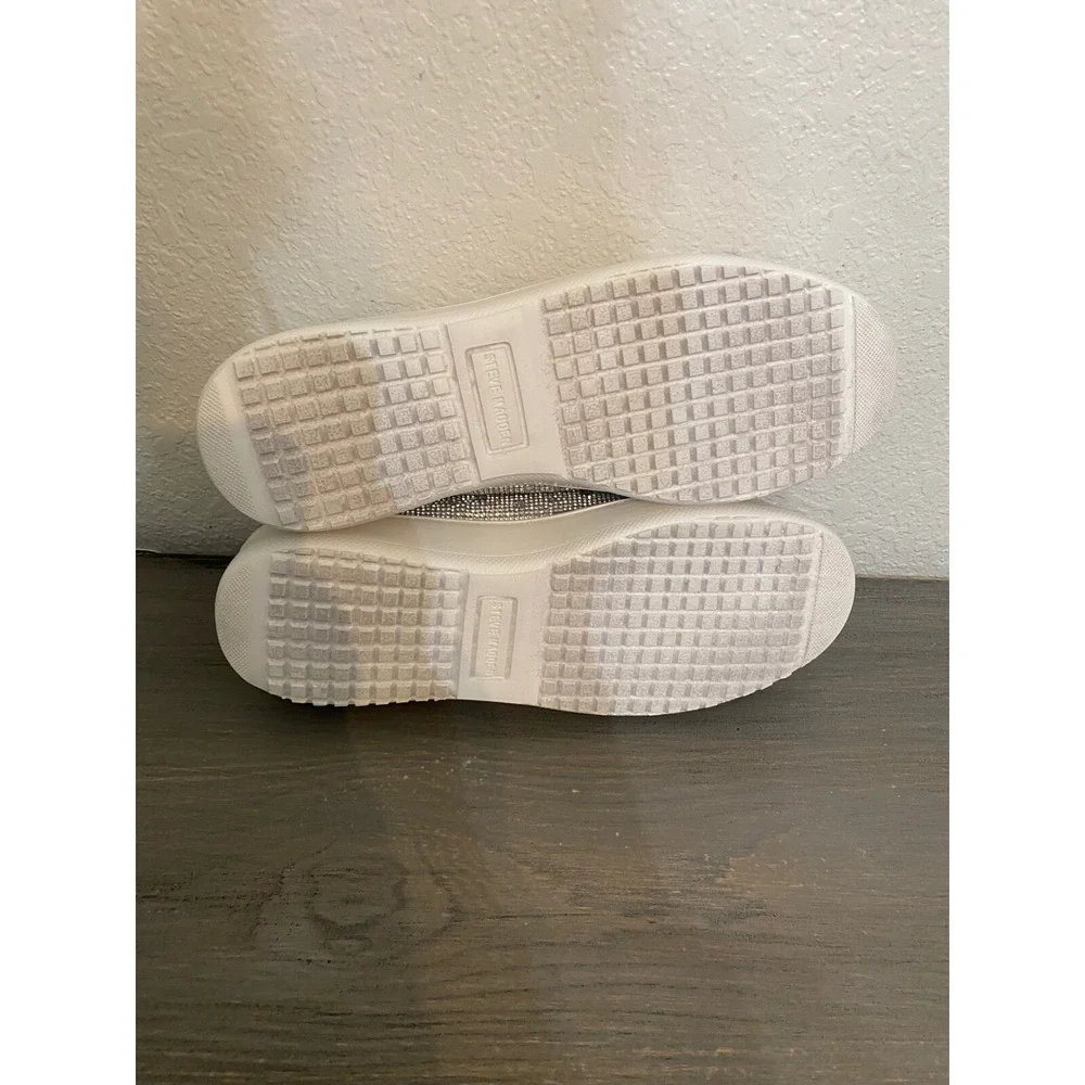 Steve Madden Rhinestone Sneakers Platform White Silver Women 9M‎ S Sparkle Bling